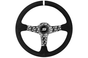 SLIDE steering wheel 350 mm suede hydrographic Silver Strip - sport, 90 mm offset