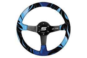 SLIDE steering wheel 350 mm wood hydrographic blue - 90 mm offset