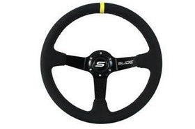 SLIDE steering wheel 350 mm leather Yellow Strip - 90 mm offset
