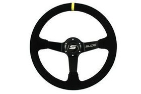 SLIDE steering wheel 350 mm suede Yellow Strip - 90 mm offset 