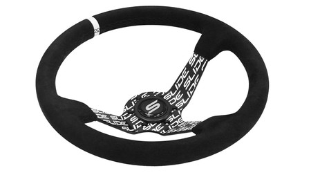 SLIDE steering wheel 350 mm suede hydrographic Silver Strip - sport, 90 mm offset 