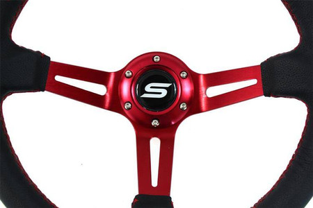 SLIDE steering wheel 350 mm leather red - 90 mm offset 