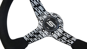 SLIDE steering wheel 350 mm suede hydrographic Silver Strip - sport, 90 mm offset 