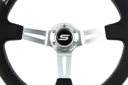 SLIDE steering wheel 350 mm leather silver - 90 mm offset 