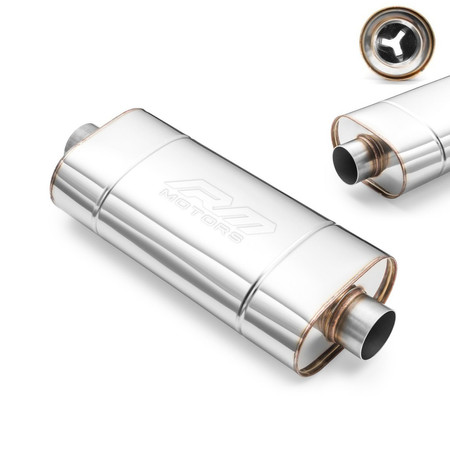 Sport Performance Exhaust Muffler EM001 Elliptical – Embossed, Universal, Stainless Steel T304