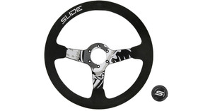 SLIDE steering wheel 350 mm suede black - white hydrographic - sport, 90 mm offset 