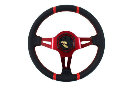 SLIDE steering wheel 350 mm leather red - 90 mm offset 