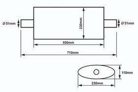 Center muffler 51mm/550mm SLIDE 304SS 