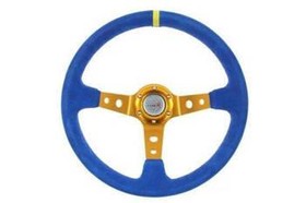 Kierownica sportowa PRO 350 mm niebieska zamszowa – offset 80 mm