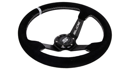 SLIDE steering wheel 350 mm suede Silver Strip - 90 mm offset 