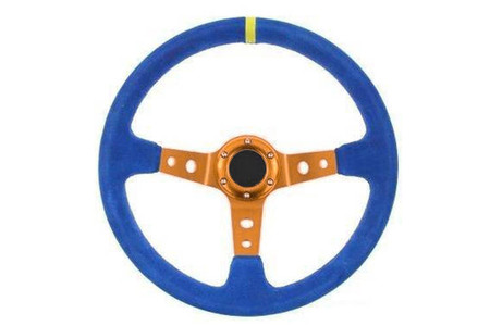 Kierownica sportowa PRO 350 mm niebieska zamszowa – offset 80 mm