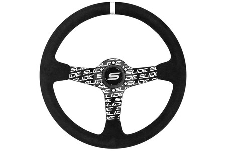 SLIDE steering wheel 350 mm suede hydrographic Silver Strip - sport, 90 mm offset 