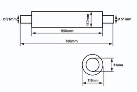 Center muffler 51mm/550mm SLIDE RS 304SS 