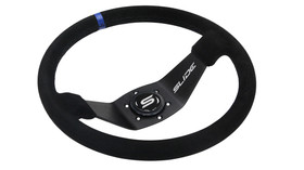 Kierownica SLIDE 350 mm czarna zamszowa niebieski pasek offset 90 mm