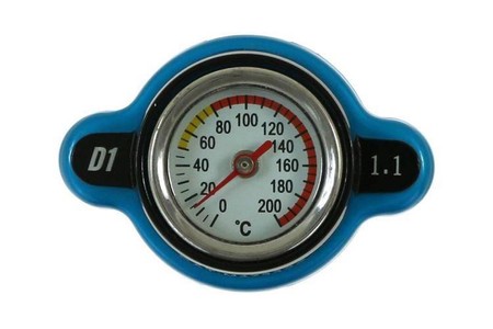 D1Spec Radiator cap with thermometer 28mm 1.1 Bar Blue