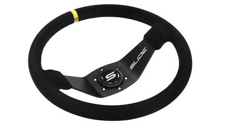 SLIDE steering wheel 350 mm suede black Yellow Strip - 90 mm offset 