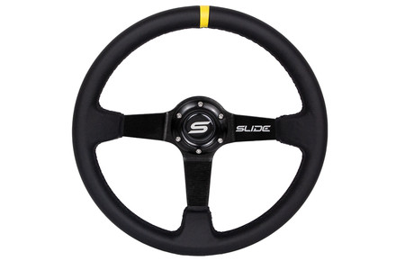 SLIDE steering wheel 350 mm leather Yellow Strip - 90 mm offset 