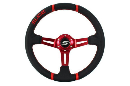 SLIDE steering wheel 350 mm leather red - 90 mm offset 