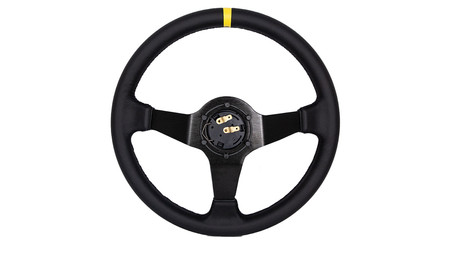 SLIDE steering wheel 350 mm leather Yellow Strip - 90 mm offset 