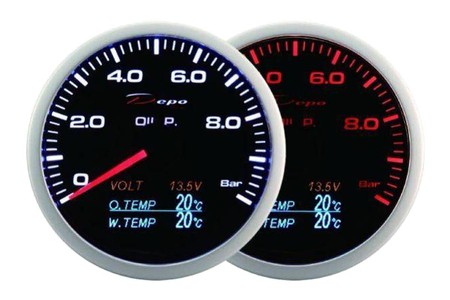 Zegar 60mm 4w1 Ciśnienie Oleju/Volt/Temperatura Oleju/Temperatura Wody Depo WA