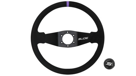 SLIDE steering wheel 350 mm suede black Purple Strip - 90 mm offset 