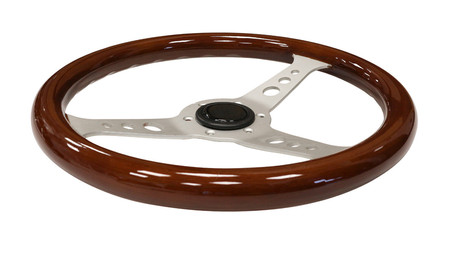 Kierownica 350 mm – drewno, srebrna  