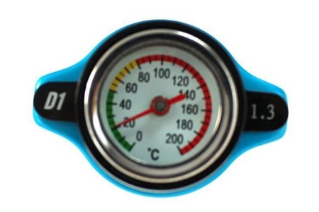 D1Spec Radiator cap with thermometer 28mm 1.3 Bar Blue