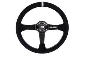 SLIDE steering wheel 350 mm suede Silver Strip - 90 mm offset 
