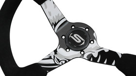 Kierownica SLIDE 350 mm czarno - biała zamsz hydrografika sportowa offset 90 mm