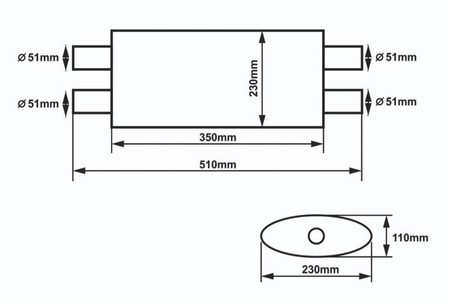 Center muffler 51mm/350mm SLIDE 304SS