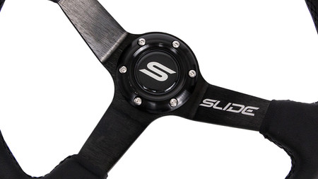 SLIDE steering wheel 350 mm leather Yellow Strip - 90 mm offset 