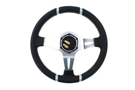 SLIDE steering wheel 350 mm leather silver - 90 mm offset 