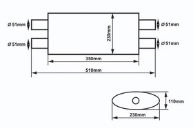 Center muffler 51mm/350mm SLIDE 304SS