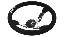 Kierownica SLIDE 350 mm czarno - biała zamsz hydrografika sportowa offset 90 mm