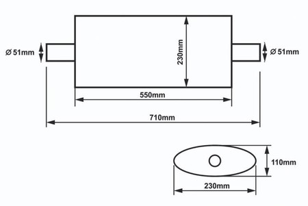 Center muffler 51mm/550mm SLIDE 304SS 