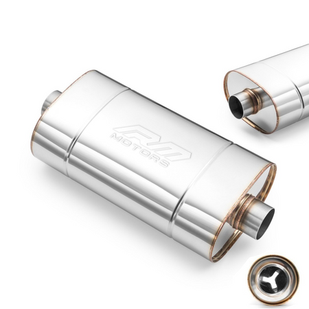 Sport Performance Exhaust Muffler E001 Elliptical – Embossed, Universal, Stainless Steel T304