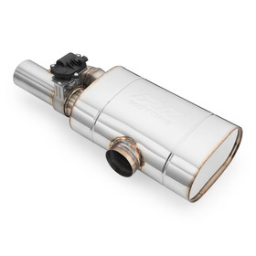 Transverse straight-through muffler with electric valve EV04 76/350/E/L
