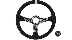 SLIDE steering wheel 350 mm suede hydrographic Silver Strip - sport, 90 mm offset 