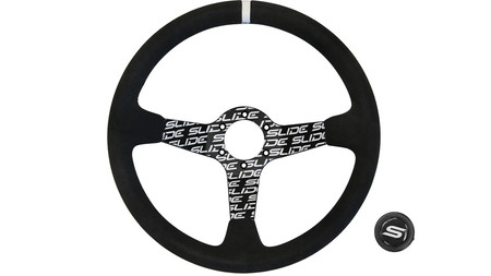 SLIDE steering wheel 350 mm suede hydrographic Silver Strip - sport, 90 mm offset 