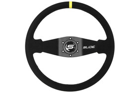 SLIDE steering wheel 350 mm suede black Yellow Strip - 90 mm offset 
