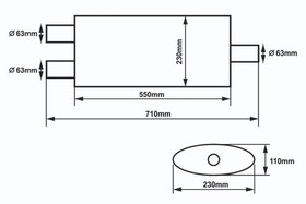 Center muffler 63.5mm/550mm SLIDE 304SS 