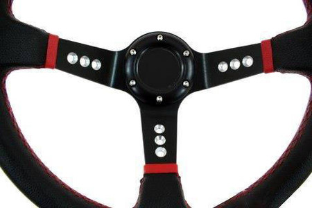 Kierownica sportowa PRO 350 mm czarna skórzana – offset 80 mm