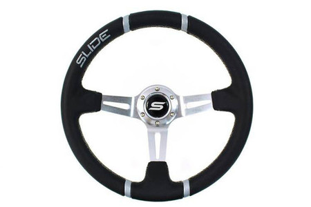 SLIDE steering wheel 350 mm leather silver - 90 mm offset 