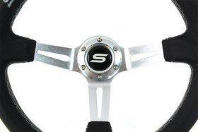 SLIDE steering wheel 350 mm leather silver - 90 mm offset 