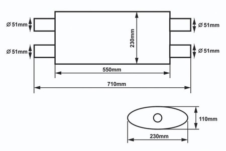 Center muffler 51mm/550mm SLIDE 304SS 