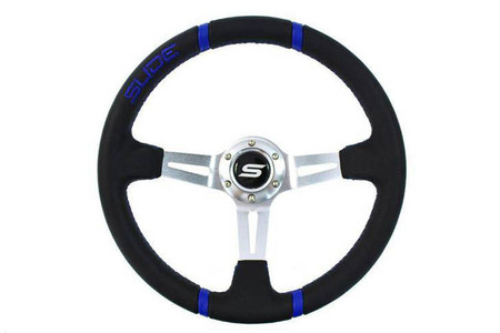 SLIDE steering wheel 350 mm suede blue - 90 mm offset 