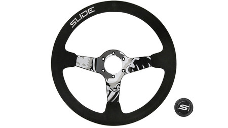 SLIDE steering wheel 350 mm suede black - white hydrographic - sport, 90 mm offset 