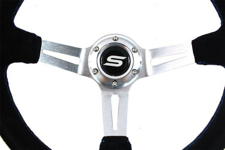 SLIDE steering wheel 350 mm suede blue - 90 mm offset 