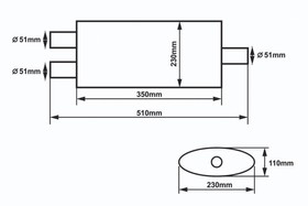 Center muffler 51mm/350mm SLIDE 304SS 