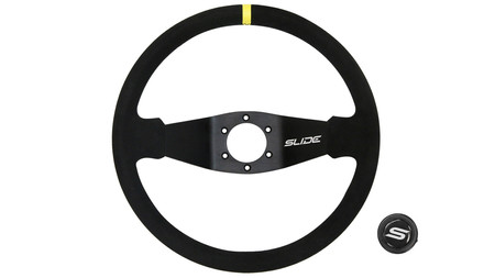 SLIDE steering wheel 350 mm suede black Yellow Strip - 90 mm offset 